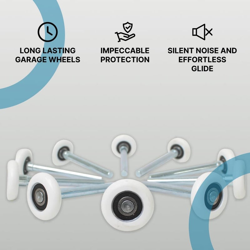 PGN Bearings بكرات باب المرآب من النايلون الأبيض مقاس 2 بوصة من PGN 10 عبوات - استبدال عجلات باب المرآب الهادئة والسلسة - بكرات باب المرآب مع ختم مزدوج - 4 سيقان من الصلب الكربوني - Image 2